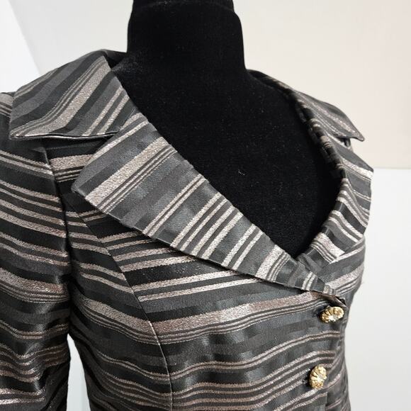 Bibbo Blazer Black Silver Metallic Striped Button Front Asymmetric Hem Jacket 8 - Picture 8 of 13